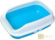 STARTIST Cat Litter Tray Cat Litter Container Open Top Pet Litter Tray Cats Litter Pan Semi Enclosed with High Side for Pet Supplies Rabbit, Blue Medium