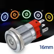 2Pcs16mm Metal Push Button Ring Power LED Light Lock5Pin1NO1NC Waterproof Switch