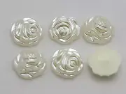 200 Ivory Acrylic Pearl Flatback Engraving Rose Flower Cabochon 12mm Bow Center
