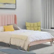 Istyle Modern Classic Herman King Single Velvet Bed Frame Pink with Gold Legs