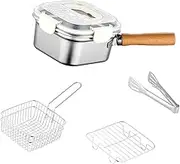 Fenteer Compact Deep Fryer Pot with Frying Basket for Cooking Fries and Stews, White Lid
