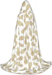 SKKNT Golden Pineapple Background Print Halloween Hooded Cloak Full Length Cape With Hood For Men And Women For Carnival