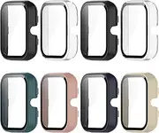 HXFRTYU 8 Pack Case for Amazfit Bip 3/Bip 3 Pro Screen Protector, Hard PC Bumper Overall Protective Tempered Glass Cover Accessories for Women Men Clear