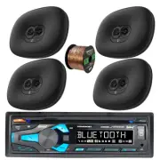 in-Dash Bluetooth CD Stereo Receiver, 4x 6x9" 180 Watt Car Audio Speakers, Wire