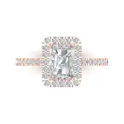 14K Rose Gold Halo Promise Ring, 1.86 ct Emerald Cut Simulated Diamond