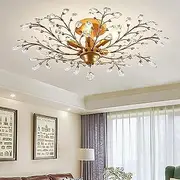 Ganeed Crystal Chandeliers Lighting, Vintage K9 Clear Ceiling Lighting, 5-Light Pendant Light Fixture Flush Mounted Ceiling Lamp for Kitchen Living Room Dinning Room Restaurant Porch Hallway (Gold)