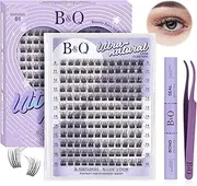 B&QLASH Lash Clusters Kit 144PCS Wispy Lash Extension Kit 9-16mm Soft Natural with Cluster Glue and Lash Tweezer D Curl pestañas postizas naturales (Kit,Natural 01-9-16MIX)