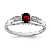 Sterling Silver Rhod-plated Diamond Garnet Ring