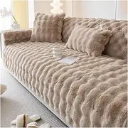 Faux Fur Couch Cover,Rabbit Plush Sofa Cushion,Non-Slip Universal Sofa Cover,Furniture Protector for 1 2 3 4 Seater,for Cats and Dogs(Brown,70x90cm)