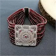 LAnGSHAW 8'' 11 Strands Natural 4mm Round Garnet Bracelet Square Connector