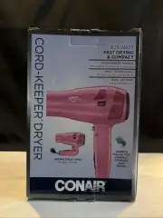 Conair Retractable Cord Keeper Hair Dryer Ionic Technology Dual Voltage Pink