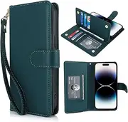 Procarcasa for iPhone 12 Pro Max Wallet Case,for iPhone 12 Pro Max Case [7 Card Holders][Wrist Strap] PU Leather Wallet Shockproof Stand Kickstand Magnetic Clourse Phone Cover-Dark Green