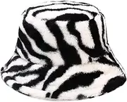 [Taidor] Winter Plush Bucket Hat Warm Zebra Animal Print Fisherman Cap