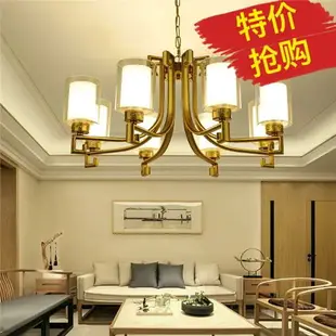 新中式吊燈仿古客廳茶樓酒店工程燈具古典玻璃燈罩藝術別墅吊燈
