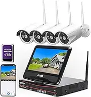 8CH Expandable All in one Wireless Security Camera System with 10.1" Monitor 4pcs 3MP Indoor Outdoor Camera One-Way Audio Night Vision Motion Detection Cromorc Home Business CCTV Surveillance 1TB HDD
