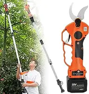 Cordless Electric Pruning Shears, Telescopic Long Handled Gardening Pruning Shears with 2.1m Telescopic Pole, Branch Scissors for Garden, Rechargeable Power Scissors, 40mm Cutting Diameter