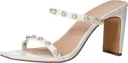 The Drop Avery Square Toe Two Strap High Heeled Sandal - White Pearl -SZ 8