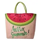 Hello Summer Sequin Watermelon Jute Beach Bag Large Shopper Tote