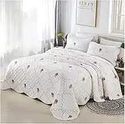 King Size Quilt 100% Cotton Lightweight Bedspread White Embroidered Roses Soft Reversible Quilt King Size for Bed Set All Season, 3-Pieces