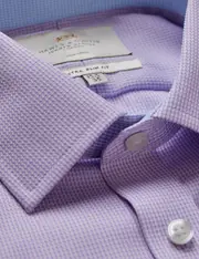 Hawes & Curtis Non-Iron Lilac & White Dogtooth Extra Slim Shirt With Contrast Detail Size: 14.5" collar, 33" sleeve