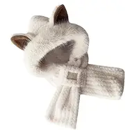 [Generic] Scarf Hats for Women - Cute Soft Hats with Fox Ears - Ski Snow Hat, Breathable Neck Warmer, Cycling Scarf Hat Set for Women Men Kids