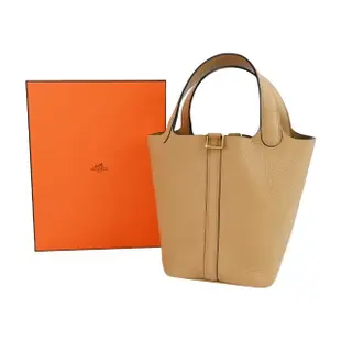 【Hermes 愛馬仕】Picotin Lock 18cm T/C 牛皮桶包(0M奶茶/U刻/金釦)