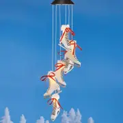 Solar LED Lighted Winter Ice Skates Wind Chime Hanging Mobile Patio Home Decor