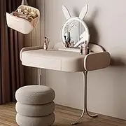 Telescopic Dresser,Dressing Table with Cosmetic Bag and Stool,Makeup Vanity Table with Mirror Brightness Adjustable(White,Without Side Cabinet_60CM)