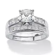 WOMENS WEDDING ENGAGEMENT RING SET CUSHION CUT 10K WHITE GOLD SIZE 6 7 8 9 10