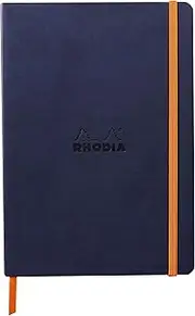 RHODIA 117444C - Midnight Blue Flexible Notebook - A5 - Dotted Dot - 160 pages - Clairefontaine Ivory Paper 90 g/m - Bookmark, Elastic Closure - Faux Leather Cover - Rhodiarama Collection