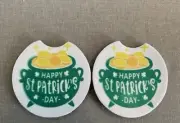 Lucky Pot Of Gold Car Cup Holder Coasters Green Set 2 St. Patrick Day