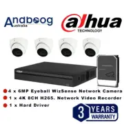 DAHUA 6MP 8 CH AI NVR Security 4 Camera KIT Turret DH-IPC-HDW3666EMP