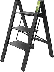 [RIKADE] 3 Step Ladder,Folding Step Stool with Wide Anti-Slip Pedal, Aluminum Portable Lightweight Ladder for Home, Kitchen and Office Use, 330lb Capacity