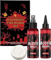 Fake Blood, Complete Bloods Kit, 1.3x5.04 inches Face Paint Spray Drops Set, Easy-Clean Soap Included, Realistic Makeup for Vampire Zombie Cosplay, Costume, Masquerade, Props Men