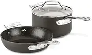 [All-Clad] Essentials Hard Anodized Nonstick Fry & Sauce Pan Set 8.5 Inch, 2.5 Quart Oven Broiler Safe 500F Pots and Pans, Cookware Black