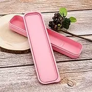 OriGlam 1pcs Reusable Utensils Wheat Straw Travel Cutlery Box, Portable Tableware Flatware Box for Picnic Camping (Pink)