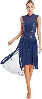 [Yhong] Women Sparkly Sequin Lyrical Dress Sheer Mesh Sleeveless Flowy Maxi Long Dress Contemporary Costume