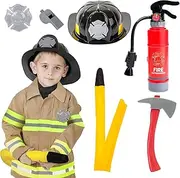 VENSEEN Fireman Costume for Kids 3 4 5, Toddler Dress Up Set with Firefighter Outfit & Fire Extinguisher, Pretend Play Toy for Boys Girls as Birthday Gift