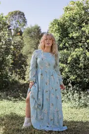 [PUP14] Bernice Maxi Dress - Blue Floral XS Blue