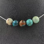 Necklace 5 Beads Chrysocolla Of Namibia Quality 7A 8 Mm. Chain IN Necklace