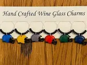 "FOOTBALL HELMETS" THEMED SET OF 6 HAND CRAFTED WINE GLASS CHARMS