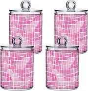 GAIREG Pink White Grid Texture 4 Pack Qtip Holder Dispenser for Cotton Ball, Cotton Swab, Floss Picks, Plastic Apothecary Jars