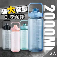 在飛比找momo購物網優惠-【QIDINA】2000ml超大容量手提吸管大水壺X2(運動