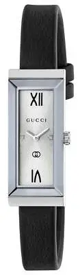 Gucci G-Frame Silver Dial Black Leather Diamonds Quartz Womens Watch YA127515