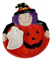 Whimsy Witch Chip Dip Tray Ghost Bowl 2 Piece Halloween Serving Platter Set