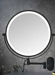 9" Magnifying Mirror with LED Lights Bathroom Large Illuminated Wall Mounted Vanity Mirror for Makeup Shaving (with LED Lights,Black 7X Magnification)