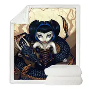 Black Dark Dragon Gothic Beautiful Girl Throw Blanket