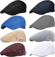 [AZIDWERYQ] 8Pcs Flat Cap, Adjustable & Breathable Beret Hat Men, Casual Newsboy Cap, Mesh Summer Hats for Men