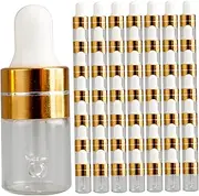 Mini Cuticle Oil Bottles, 50Pcs Mini Dropper Bottles 3Ml Refillable Clear Cuticle Oil with Glass Eye Dropper Empty Cosmetic Lotion Sample Container for Home Travel, Shrink Wrap