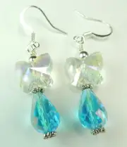Turquoise Briolette Crystal Earrings with Butterflies Handmade Jewelry